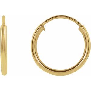 14K Yellow Gold Flexible Endless Tube 10 mm Hoop Earrings