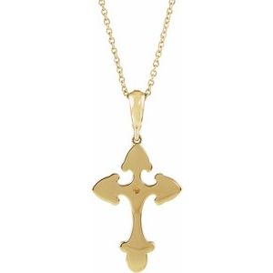 14K Yellow Gold Natural Citrine & .06 CTW Natural Diamond Cross 16-18" Necklace