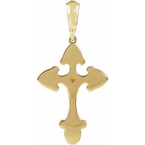14K Yellow Gold Natural Citrine & .06 CTW Natural Diamond Cross Pendant