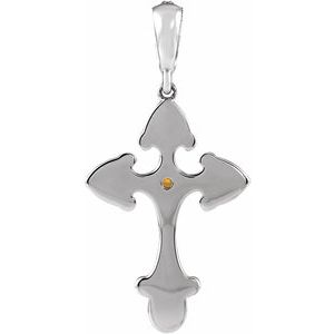 14K White Gold Natural Citrine & .06 CTW Natural Diamond Cross Pendant