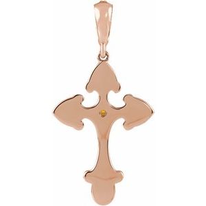 14K Rose Gold Natural Citrine & .06 CTW Natural Diamond Cross Pendant