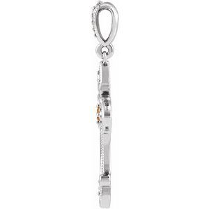 Sterling Silver Natural Citrine & .06 CTW Natural Diamond Cross Pendant