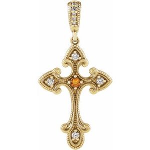14K Yellow Gold Natural Citrine & .06 CTW Natural Diamond Cross Pendant