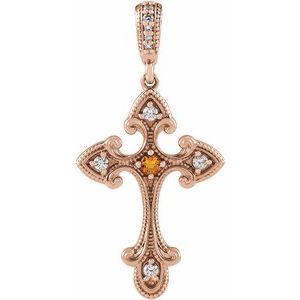 14K Rose Gold Natural Citrine & .06 CTW Natural Diamond Cross Pendant