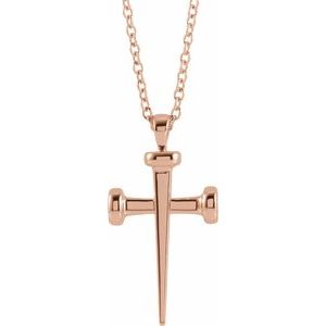 14K Rose Gold Nail Cross 24" Necklace