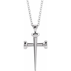 Platinum Nail Cross 18" Necklace