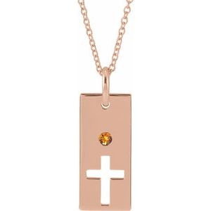 14K Rose Gold Natural Citrine Cross Bar 16-18" Necklace