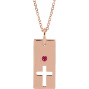 14K Rose Gold Natural Ruby Cross Bar 16-18" Necklace