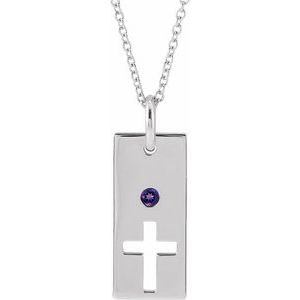 Sterling Silver Natural Amethyst Cross Bar 16-18" Necklace