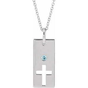 Sterling Silver Natural Aquamarine Cross Bar 16-18" Necklace