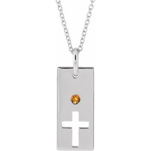 14K White Gold Natural Citrine Cross Bar 16-18" Necklace