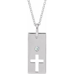 Sterling Silver .03 CT Natural Diamond Cross Bar 16-18" Necklace