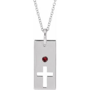 14K White Gold Natural Mozambique Garnet Cross Bar 16-18" Necklace