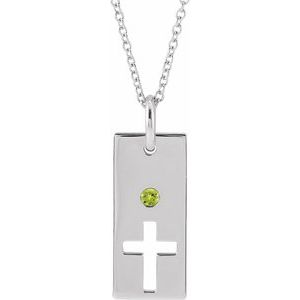 Sterling Silver Natural Peridot Cross Bar 16-18" Necklace
