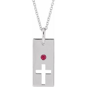 14K White Gold Natural Ruby Cross Bar 16-18" Necklace