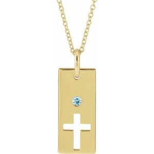 14K Yellow Gold Natural Aquamarine Cross Bar 16-18" Necklace