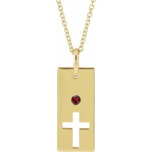 14K Yellow Gold Natural Mozambique Garnet Cross Bar 16-18" Necklace
