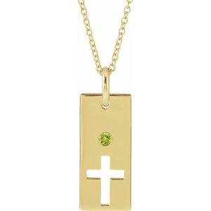 14K Yellow Gold Natural Peridot Cross Bar 16-18" Necklace