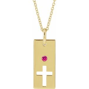14K Yellow Gold Natural Pink Tourmaline Cross Bar 16-18" Necklace