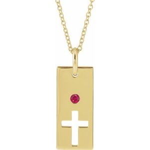 14K Yellow Gold Natural Ruby Cross Bar 16-18" Necklace
