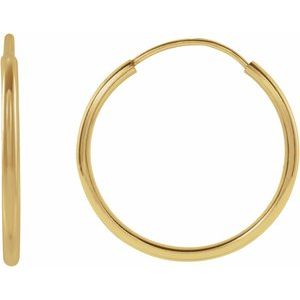 14K Yellow Gold Flexible Endless Tube 15 mm Hoop Earrings