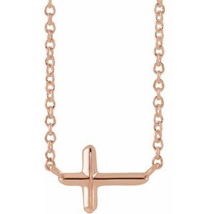 14K Rose Gold Sideways Cross 16" Necklace
