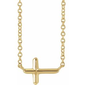 18K Yellow Gold Sideways Cross 16" Necklace