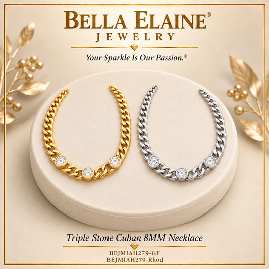 Triple Stone Cuban 8MM Necklace