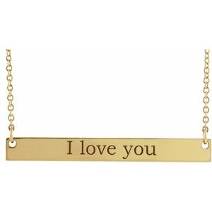 14K Yellow Gold Engravable Bar 18" Necklace