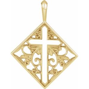 14K Yellow Gold 23.39x18 mm Ornate Pierced Cross Pendant