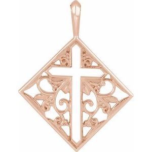 14K Rose Gold 23.39x18 mm Ornate Pierced Cross Pendant