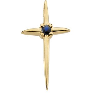 14K Yellow Gold Natural Blue Sapphire Cross Pendant