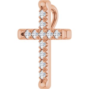 14K Rose Gold 1/5 CTW Natural Diamond French-Set Cross Pendant