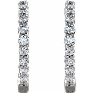 14K White Gold 1 CTW Natural Diamond Inside-Outside Hinged 19.3 mm Hoop Earrings