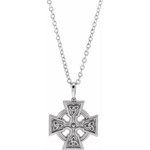 14K White Gold Celtic-Inspired Cross 24" Necklace