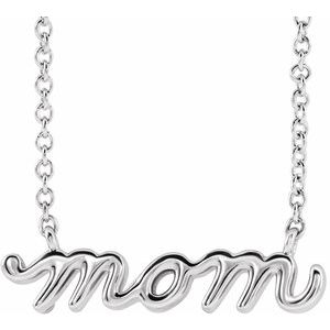 Platinum Petite Mom Script 16" Necklace
