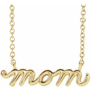 18K Yellow Gold-Plated Sterling Silver Petite Mom Script 18" Necklace