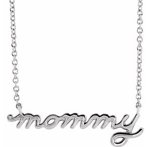 Platinum Petite Mommy Script 18" Necklace