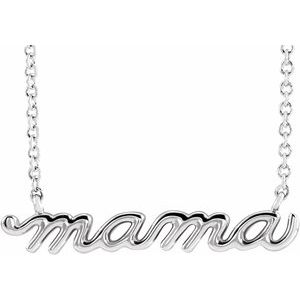 14K White Gold Petite Mama Script 16" Necklace