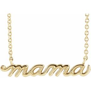 10K Yellow Gold Petite Mama Script 16" Necklace