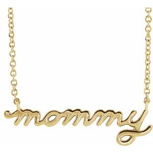 14K Yellow Gold Petite Mommy Script 18" Necklace