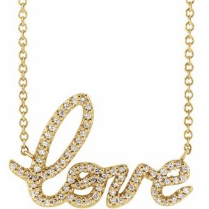 14K Yellow Gold 1/6 CTW Natural Diamond Love 16" Necklace