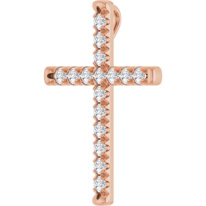 14K Rose Gold 3/4 CTW Natural Diamond French-Set Cross Pendant