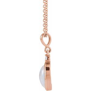 14K Rose Gold 10x8 mm Natural White Opal & .03 CT Natural Diamond 16-18" Necklace