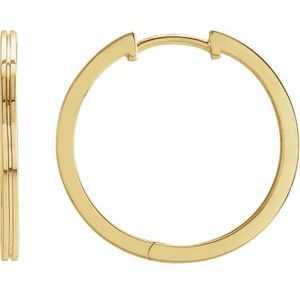 14K Yellow Gold Grooved Hinged 20 mm Huggie Hoop Earrings