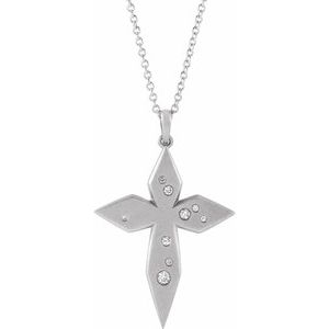 14K White Gold .08 CTW Natural Diamond Cross 16-18" Necklace
