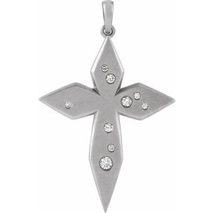 14K White Gold .08 CTW Natural Diamond Cross Pendant