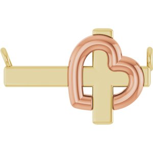 14K Yellow/Rose Gold Sideways Cross & Heart 18" Necklace