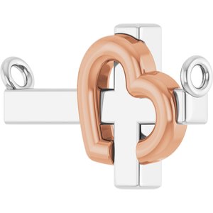 14K White/Rose Gold Sideways Cross & Heart 18" Necklace