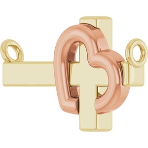 14K Yellow/Rose Gold Sideways Cross & Heart 18" Necklace